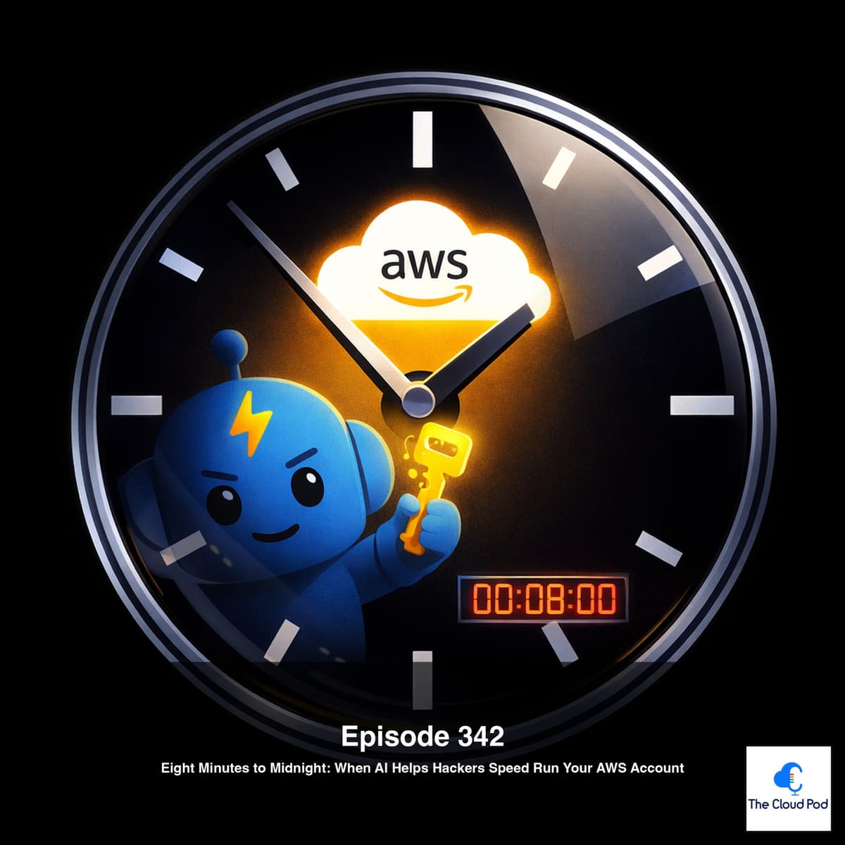 342: Eight Minutes to Midnight: When AI Helps Hackers Speed Run Your AWS Account - The Cloud Pod | Weekly AI & Cloud News on AWS, Azure & GCP cover