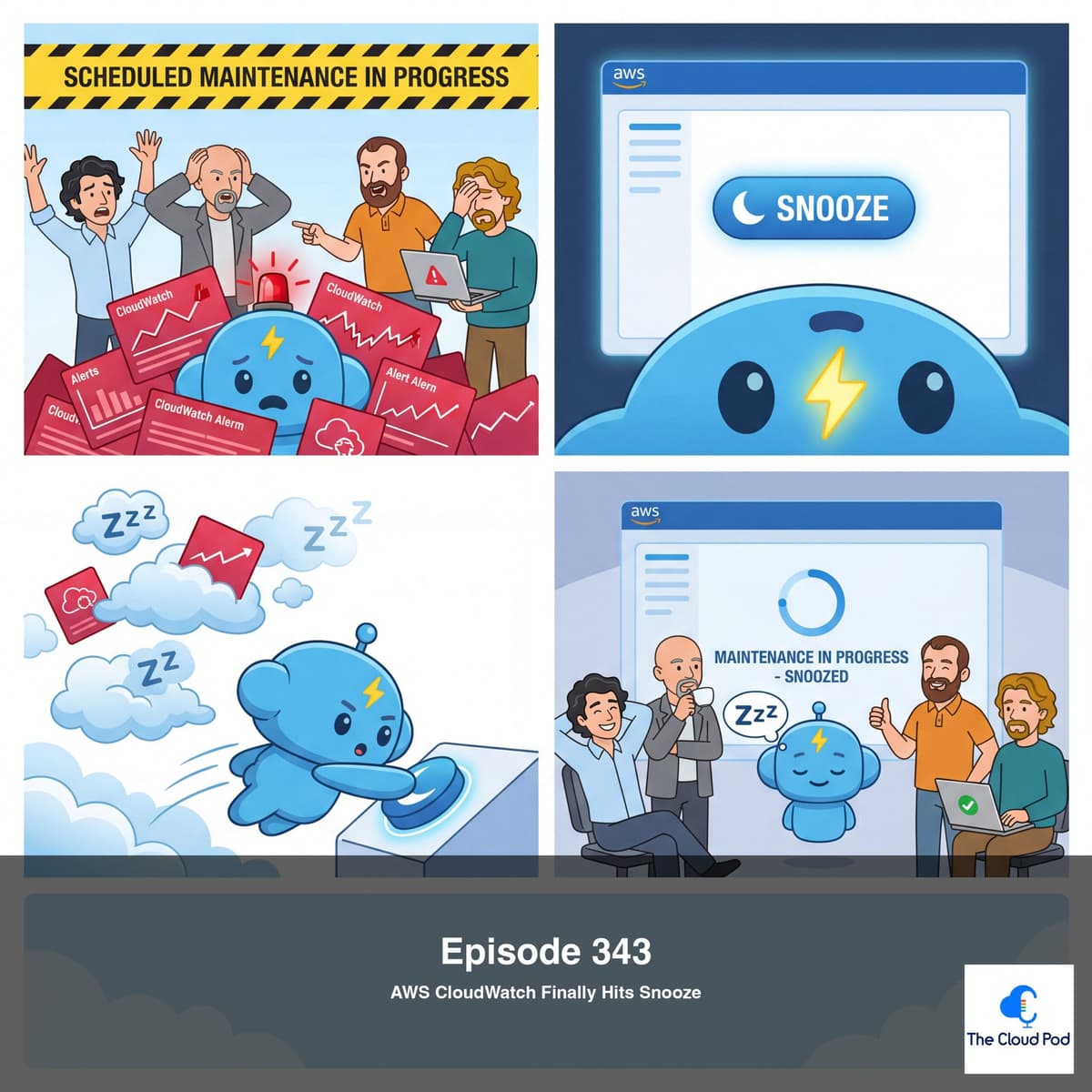 343: AWS CloudWatch Finally Hits Snooze - The Cloud Pod | Weekly AI & Cloud News on AWS, Azure & GCP cover