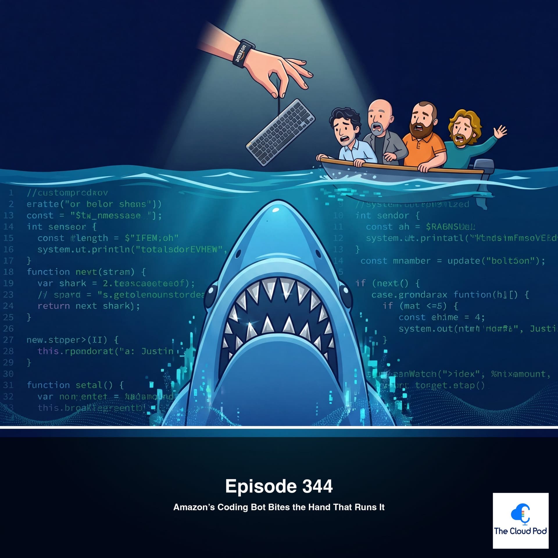 344: Amazon’s Coding Bot Bites the Hand That Runs It - The Cloud Pod | Weekly AI & Cloud News on AWS, Azure & GCP cover