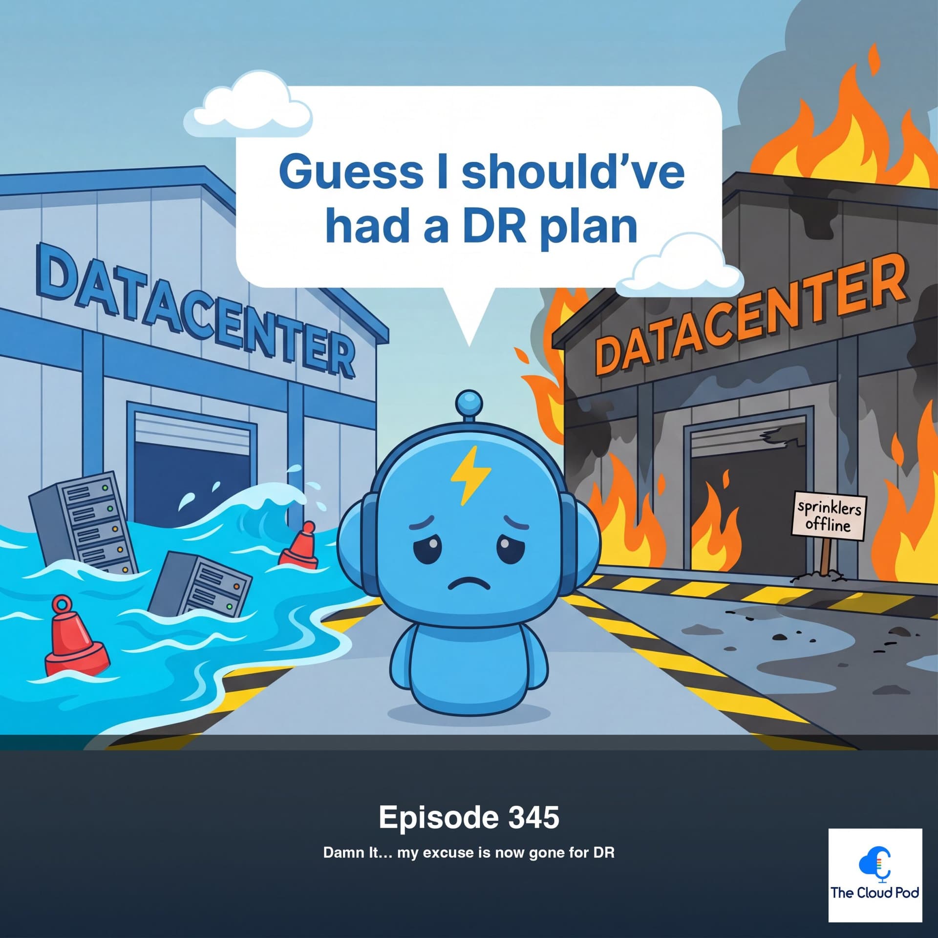 345: Damn It… my excuse is now gone for Disaster Recovery - The Cloud Pod | Weekly AI & Cloud News on AWS, Azure & GCP cover