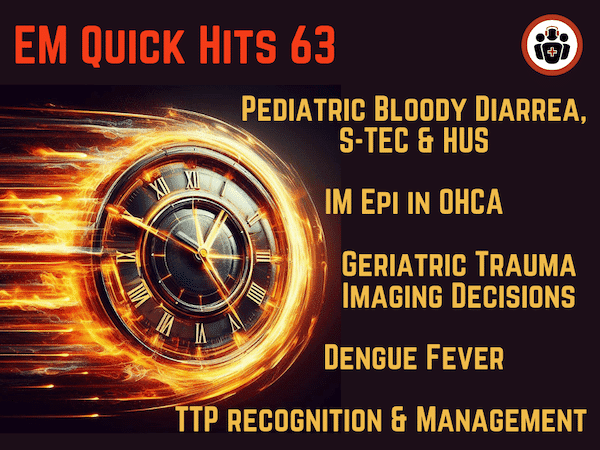 EM Quick Hits 63 S-TEC and HUS, IM Epinephrine in OHCA, Dengue, Geriatric Trauma Imaging, TTP - Emergency Medicine Cases cover