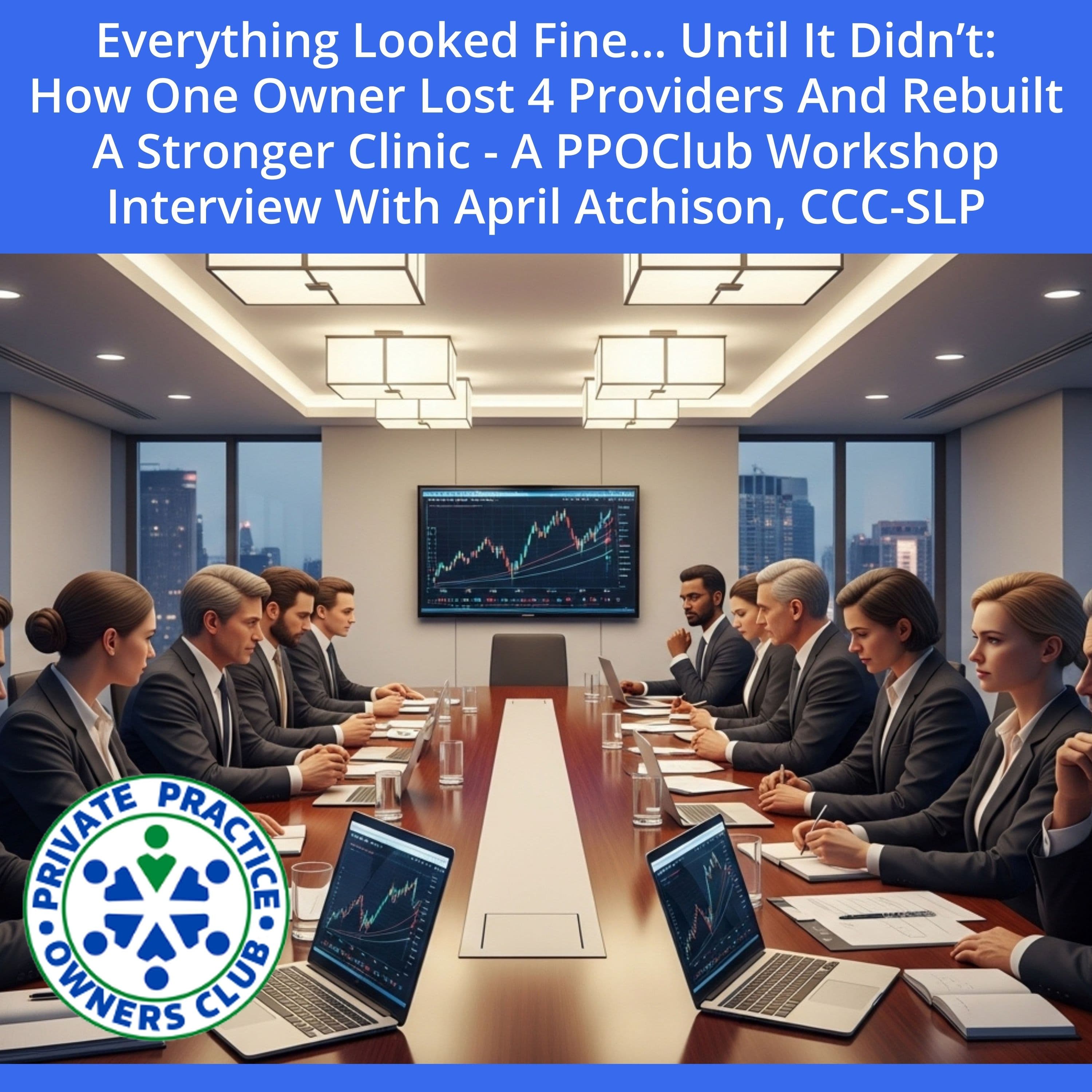 Everything Looked Fine… Until It Didn’t: How One Owner Lost 4 Providers And Rebuilt A Stronger Clinic - A PPOClub Workshop Interview With April Atchison, CCC-SLP - Private Practice Owners Club cover