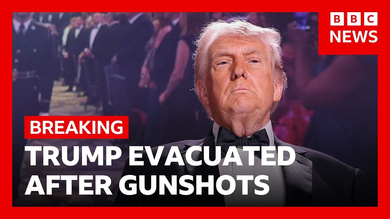 Donald Trump rushed from White House Correspondents' Dinner after gunshots fired | BBC News — BBC News cover