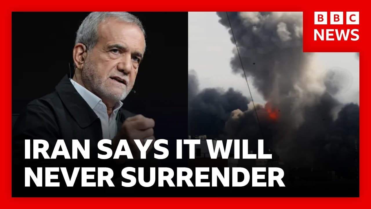 Iran says it will never surrender as Trump warns it faces complete destruction | BBC News - BBC News cover