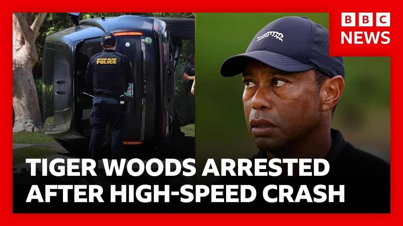 Tiger Woods charged with driving under influence after high speed car crash | BBC News - BBC News cover
