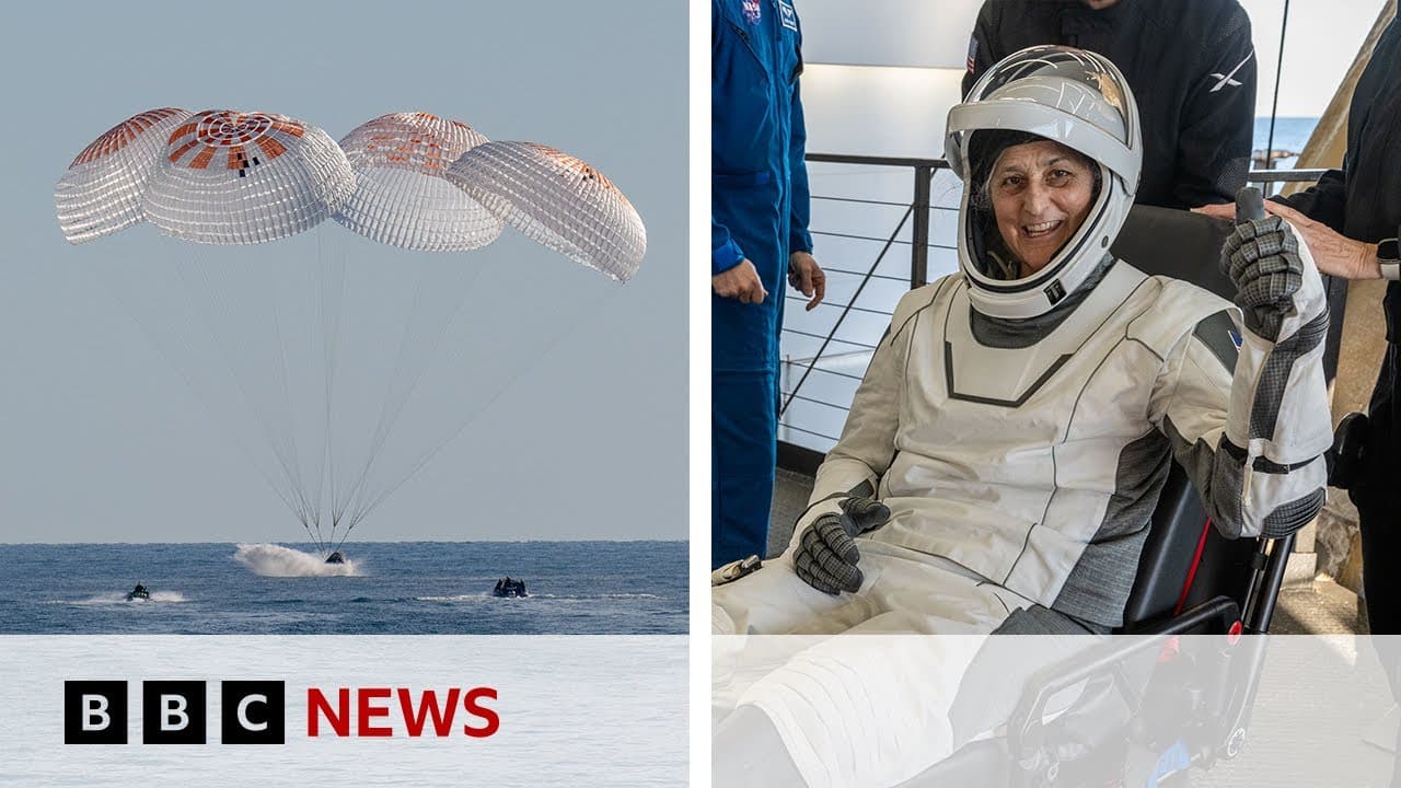 Nasa astronauts return to Earth after nine months in space | BBC News - BBC News cover