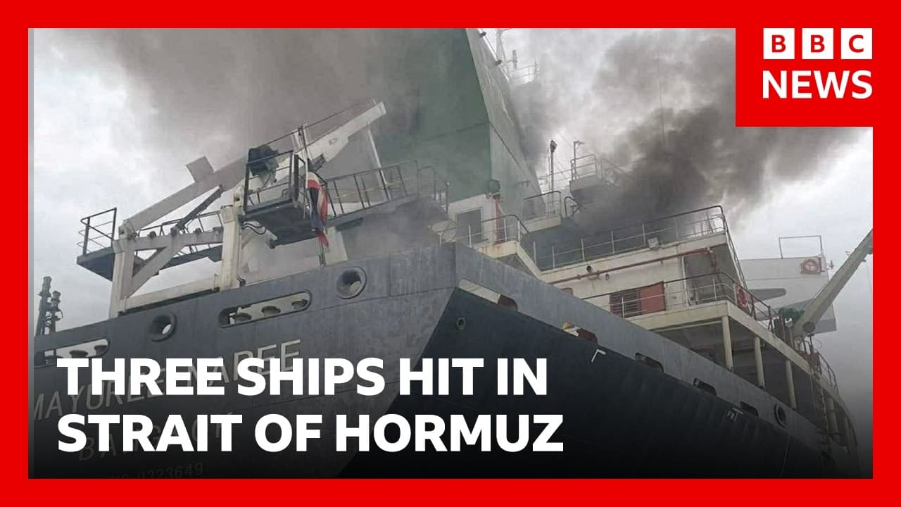 Three commercial ships damaged by ‘unknown projectors’ in Strait of Hormuz | BBC News — BBC News cover