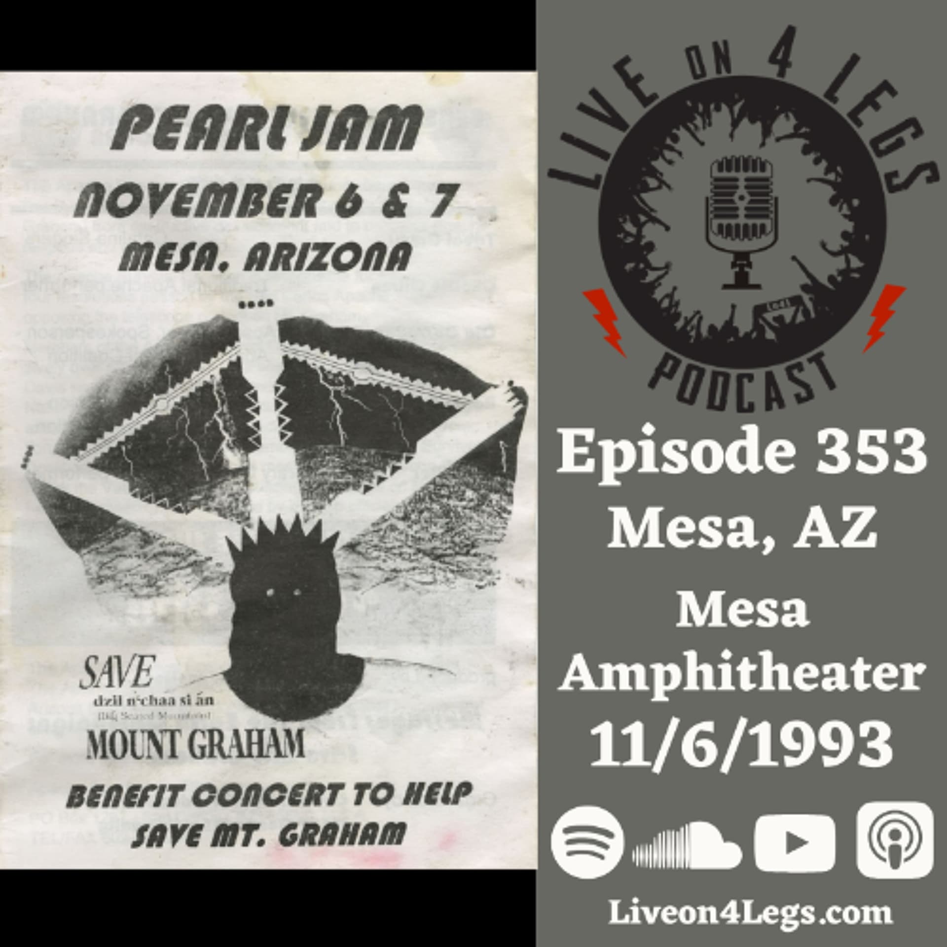 Episode 353: Mesa, AZ - 11/6/1993 - Live On 4 Legs: Pearl Jam Podcast cover