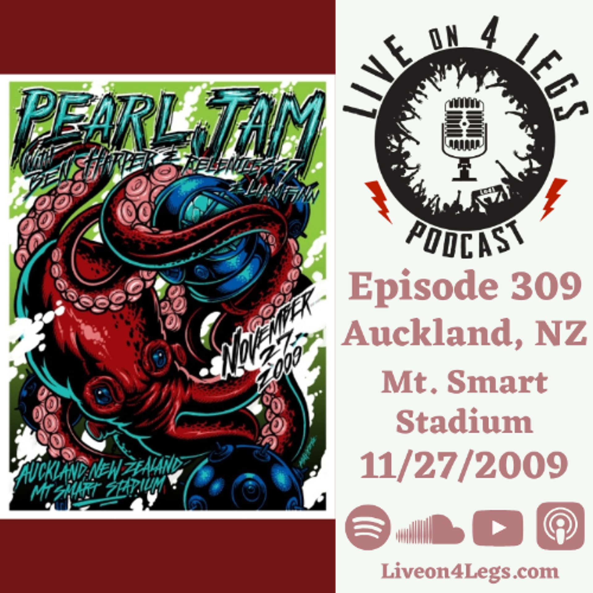 Episode 309: Auckland, NZ - 11/27/2009 — Live On 4 Legs: Pearl Jam Podcast cover