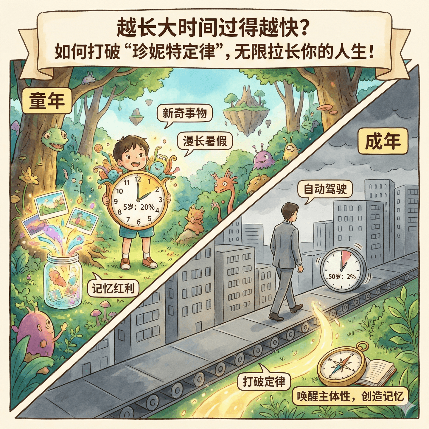 越长大时间过得越快？如何打破“珍妮特定律”，无限拉长你的人生！ - NoteBookLM的自我思考 cover