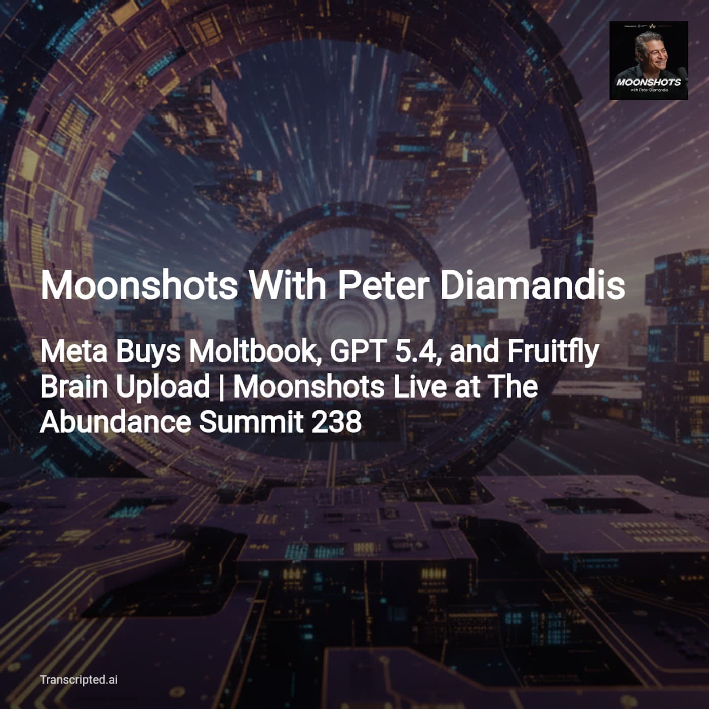 AI, Agents & Fruit‑Fly Uploads — Moonshots With Peter Diamandis (Condensed) - AI Podcast Summaries from Transcripted.ai (VIDEO) cover