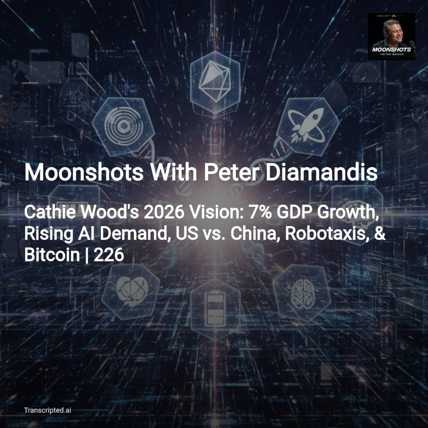 Cathie Wood’s 2026 Big Ideas — Moonshots With Peter Diamandis - AI Podcast Summaries from Transcripted.ai (VIDEO) cover