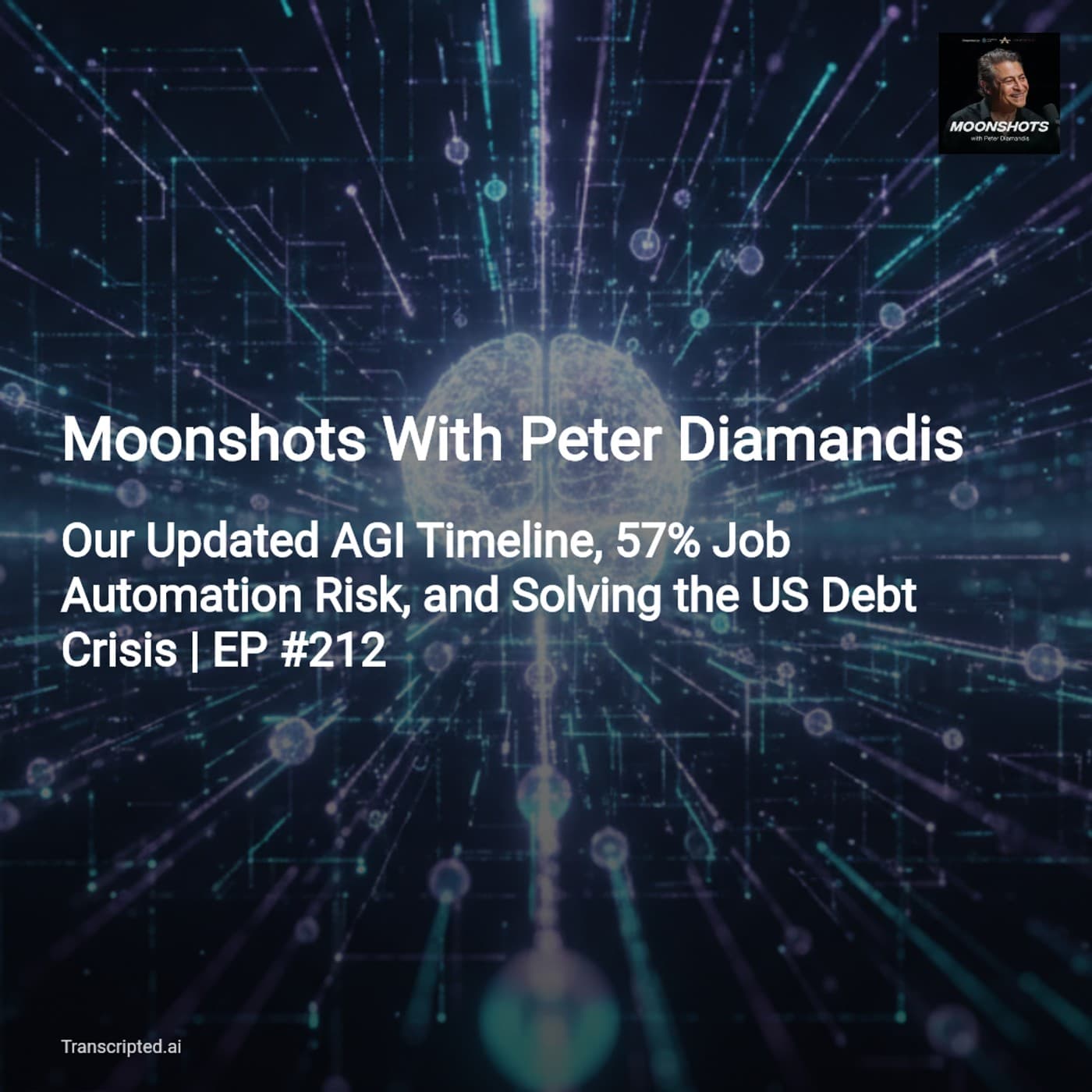 AGI Timelines, 57% Job Automation Risk & Debt Solutions — Moonshots With Peter Diamandis - AI Podcast Summaries from Transcripted.ai (VIDEO) cover