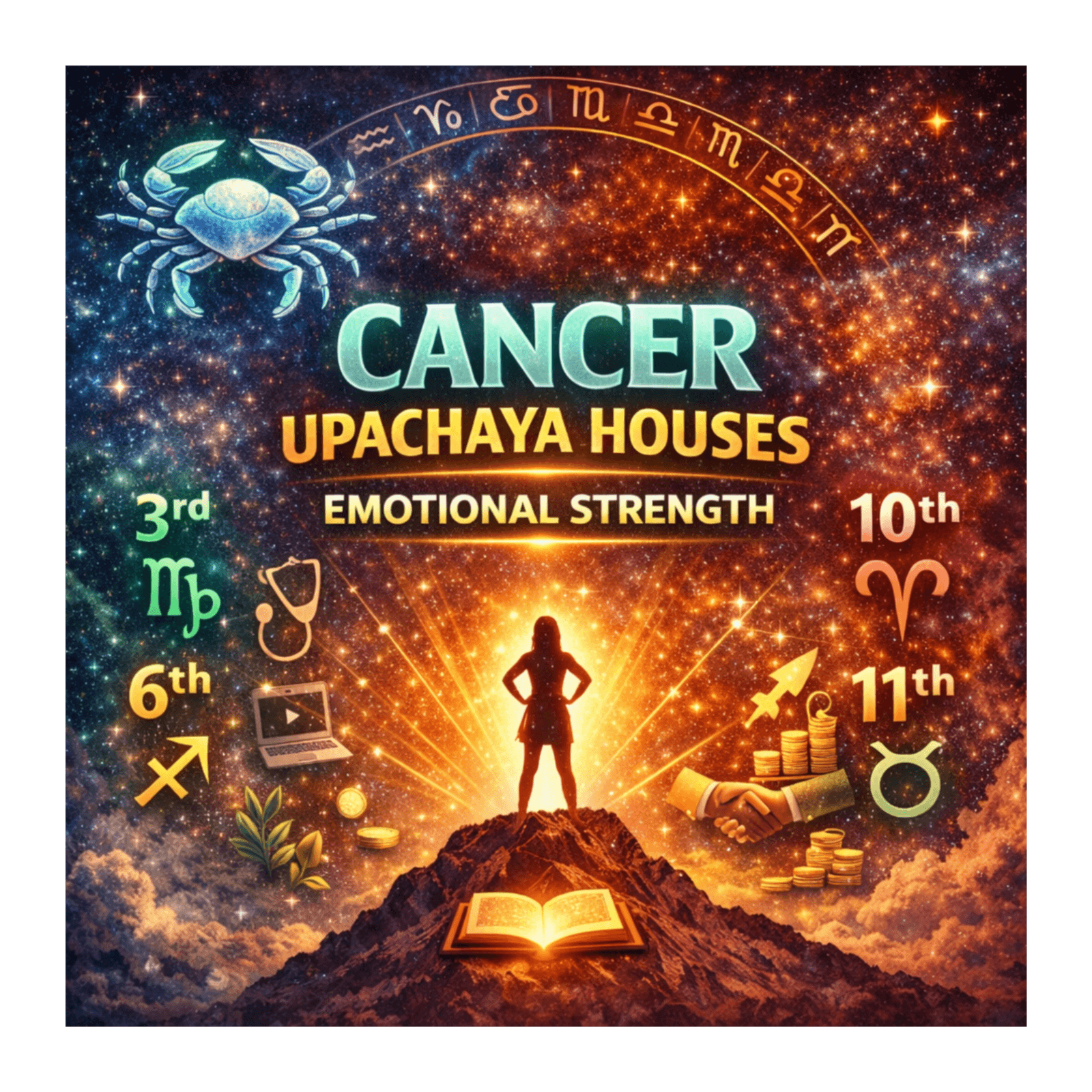 Cancer Rising Upachaya Houses Explained | Emotional Growth, Career Karma & Leadership in Jyotish - Vedic Astrology : Ancient Wisdom for Modern Human cover