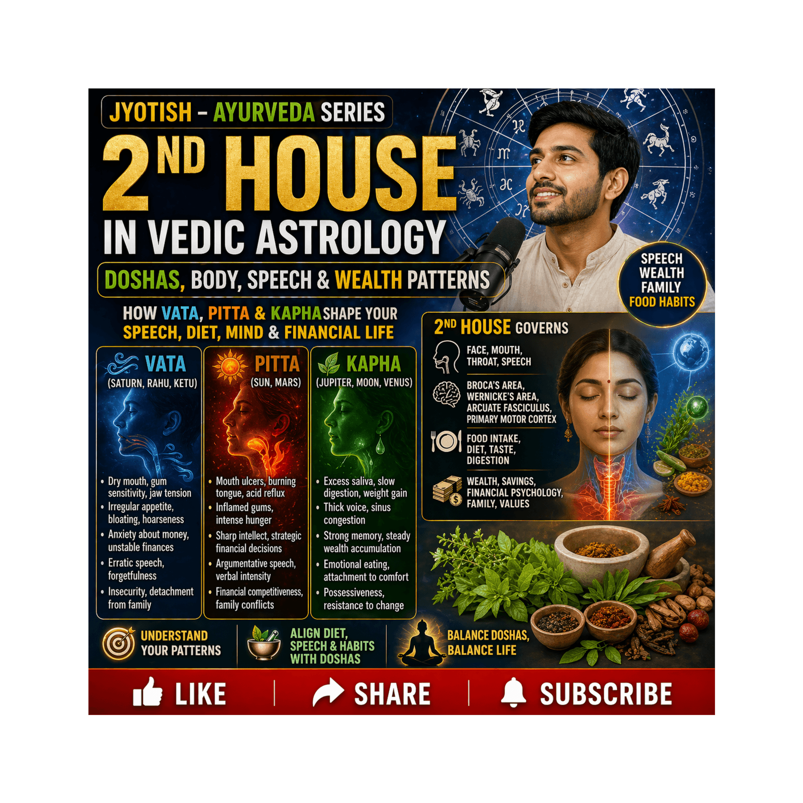 Second House Astrology & Ayurveda: Vata, Pitta, Kapha Effects on Speech, Food & Wealth - Vedic Astrology : When Your Soul Matters More! cover