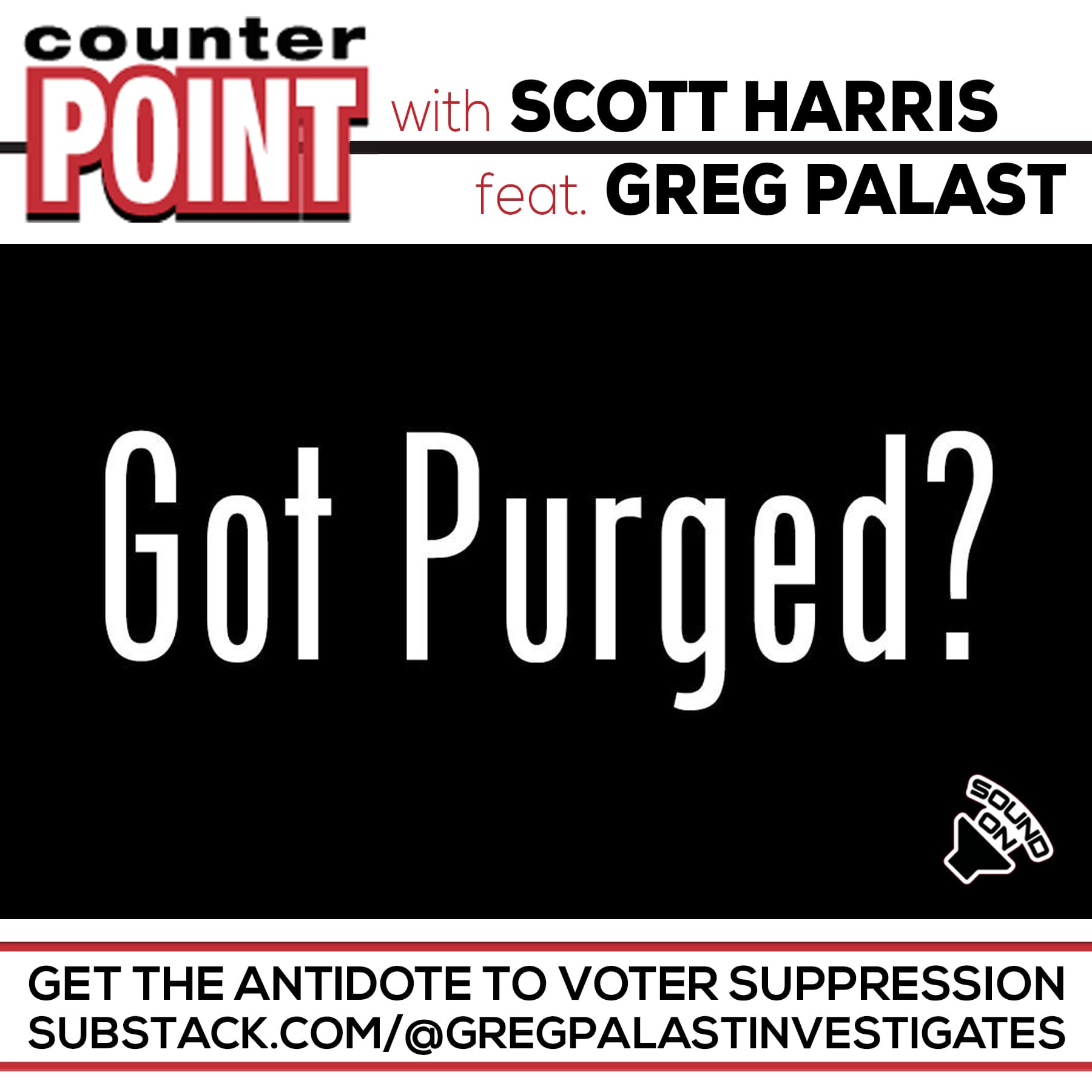 Got Purged? Counterpoint’s Scott Harris and Palast Discuss the Antidote to Voter Suppression - Greg Palast cover