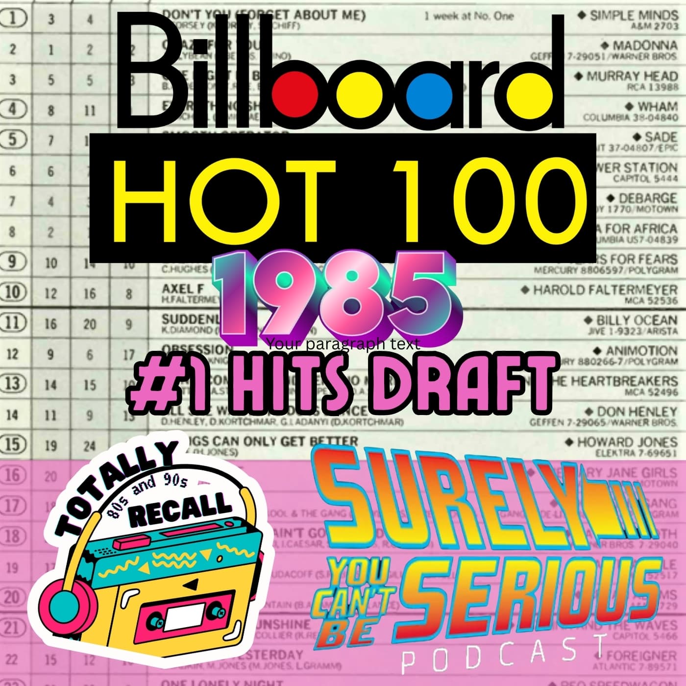 1985 #1 Hits (Draft) - Totally 80s and 90s Recall cover