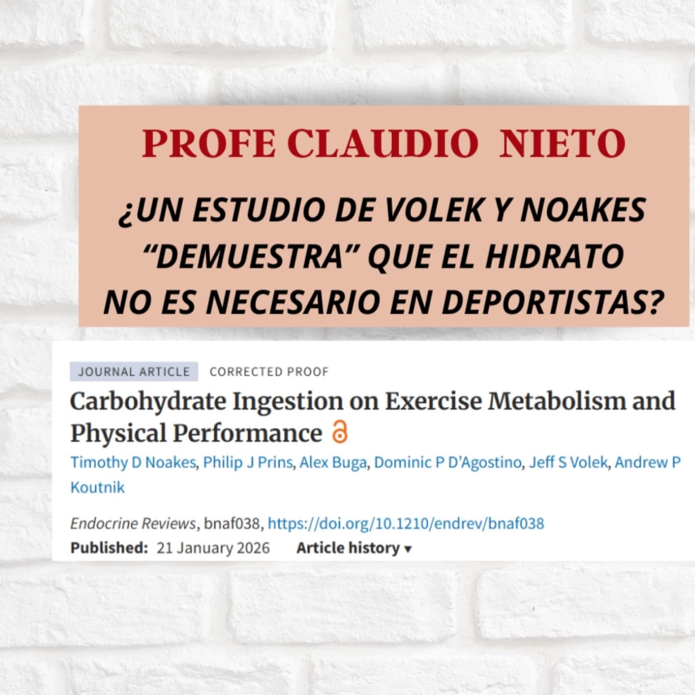 277. LOW CARB vs RENDIMIENTO: ¿NOAKES y VOLEK, TE ESTÁN ENGAÑANDO? - PROFE CLAUDIO NIETO cover