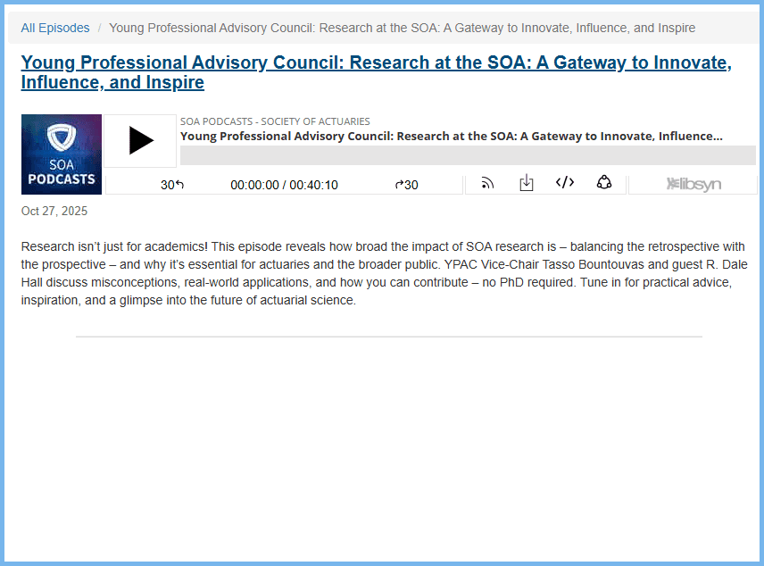 Research at the SOA - A Gateway to Innovate, Influence, and Inspire - Research Insights, a Society of Actuaries Podcast cover
