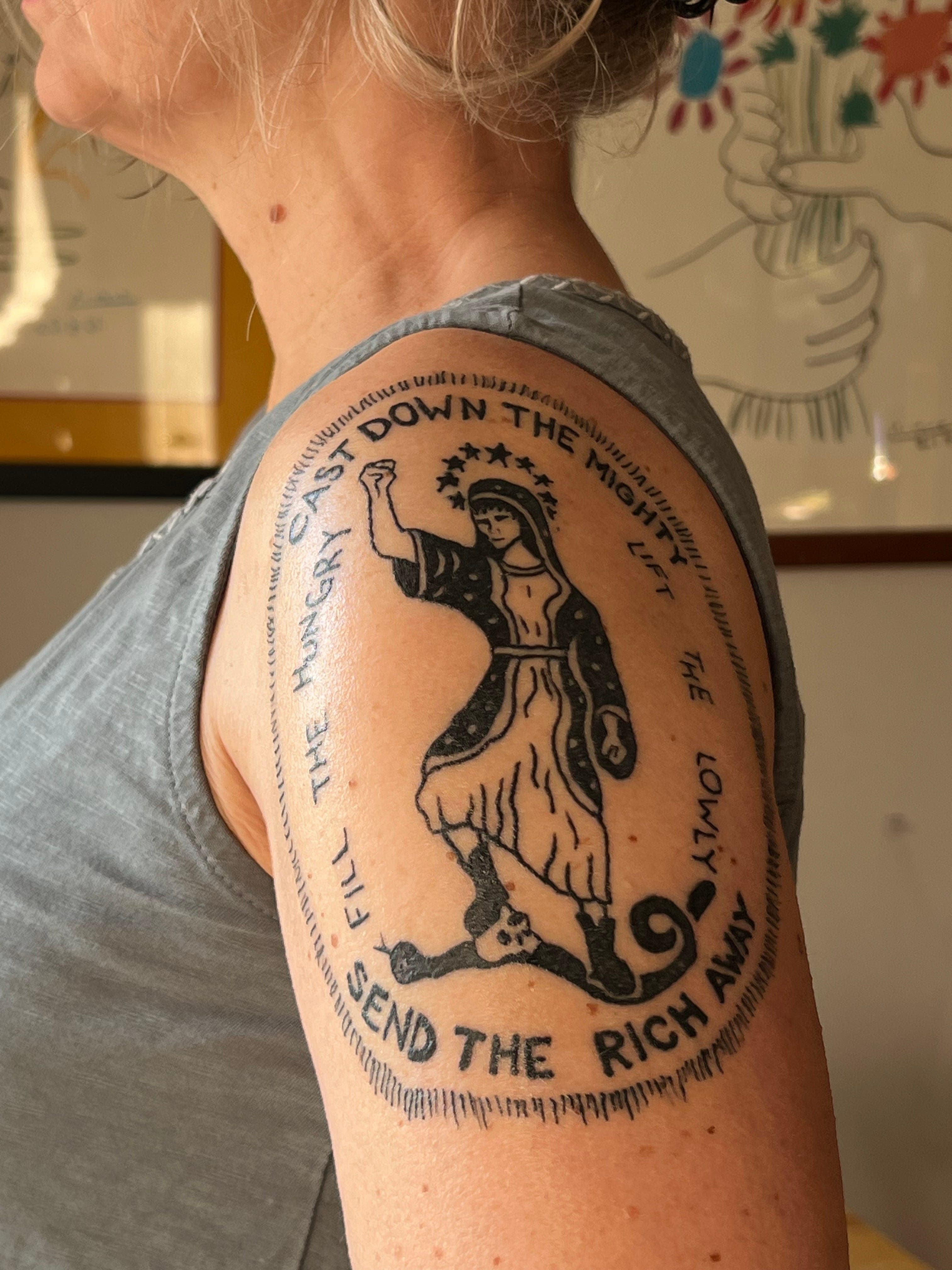 "...He has filled the hungry with good things and sent the rich away empty." - Never The Chameleon cover