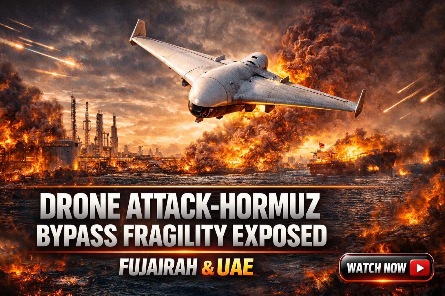 Drone Attack-Hormuz Bypass Fragility Exposed: Fujairah & UAE | Rapid Read 15 Mar 2026 - Geopolitics Unplugged cover