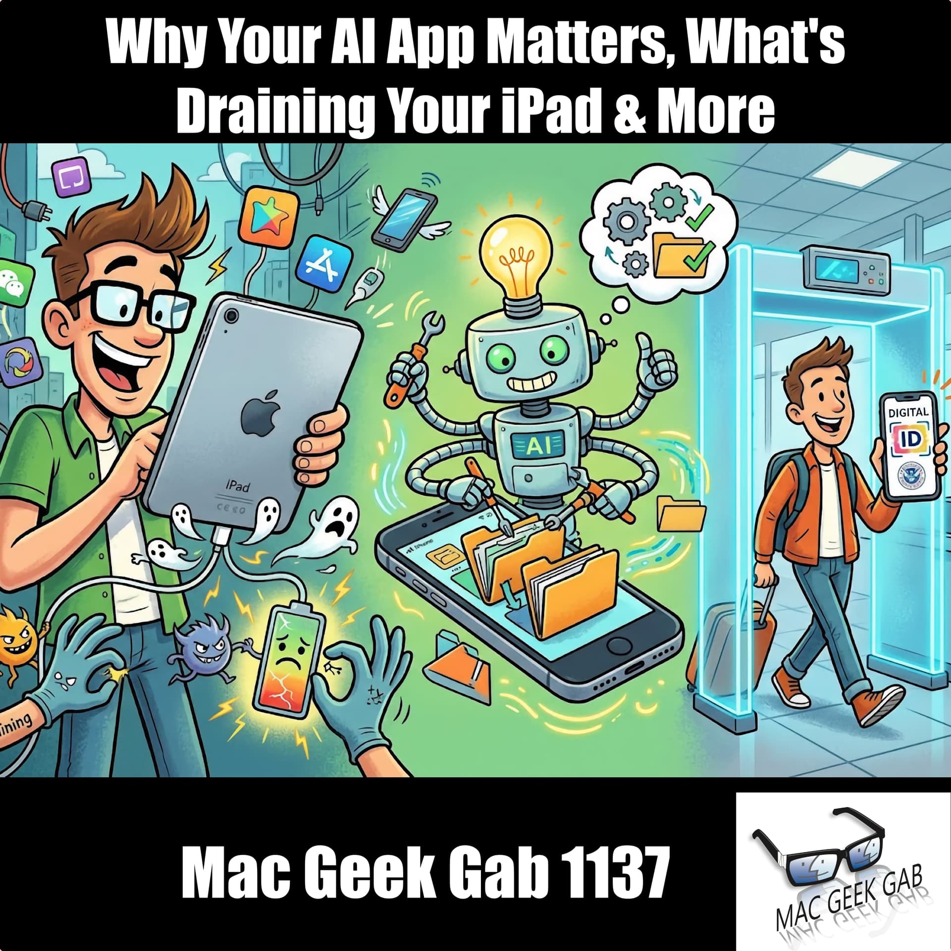 Why Your AI App Matters, What's Draining Your iPad & How TSA Digital ID Works - Mac Geek Gab — Apple Tips, Tricks, and Troubleshooting cover