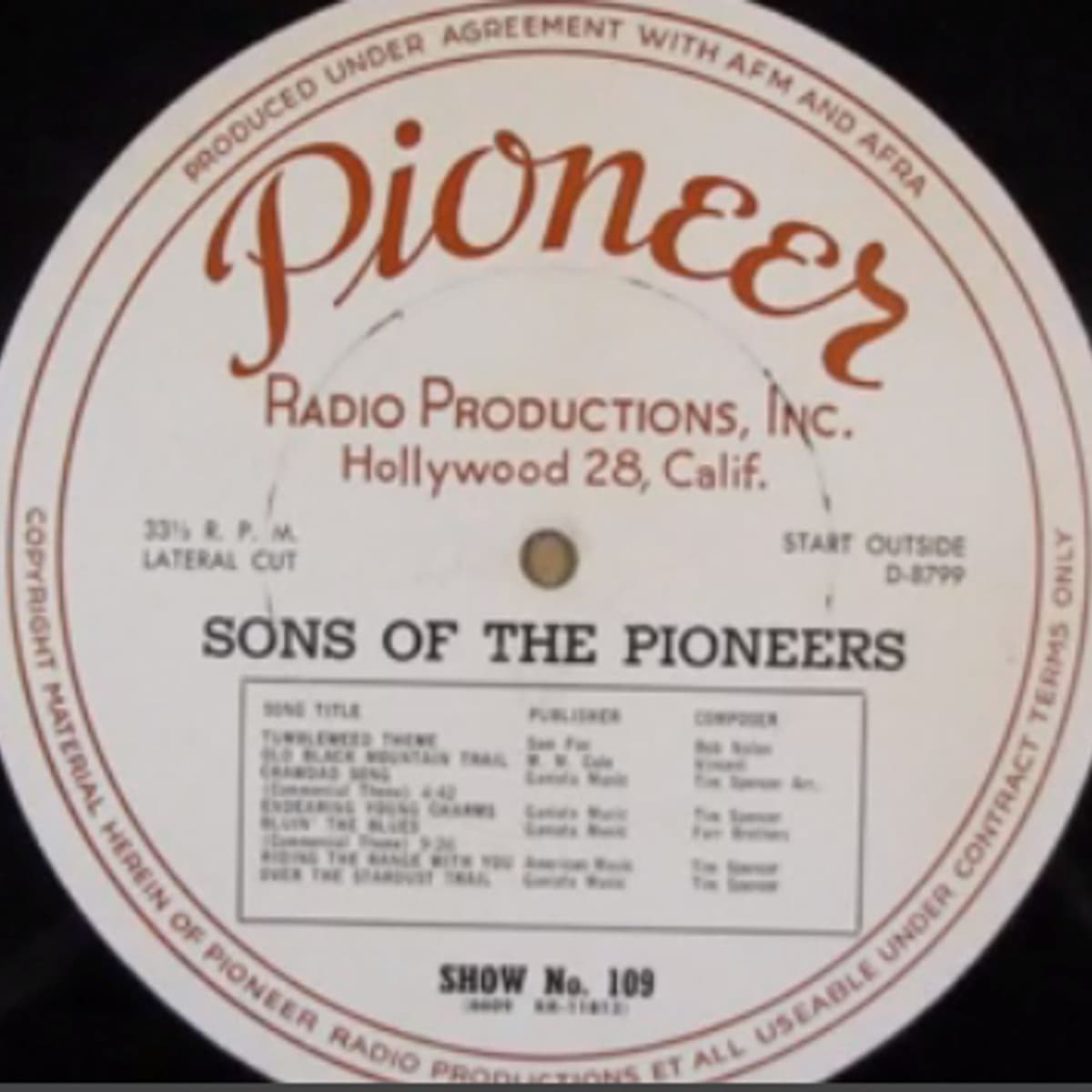 Sons of the Pioneers 47-xx-xx (109) First Song - Old Black Mountain Trail - Harold's Old Time Radio cover