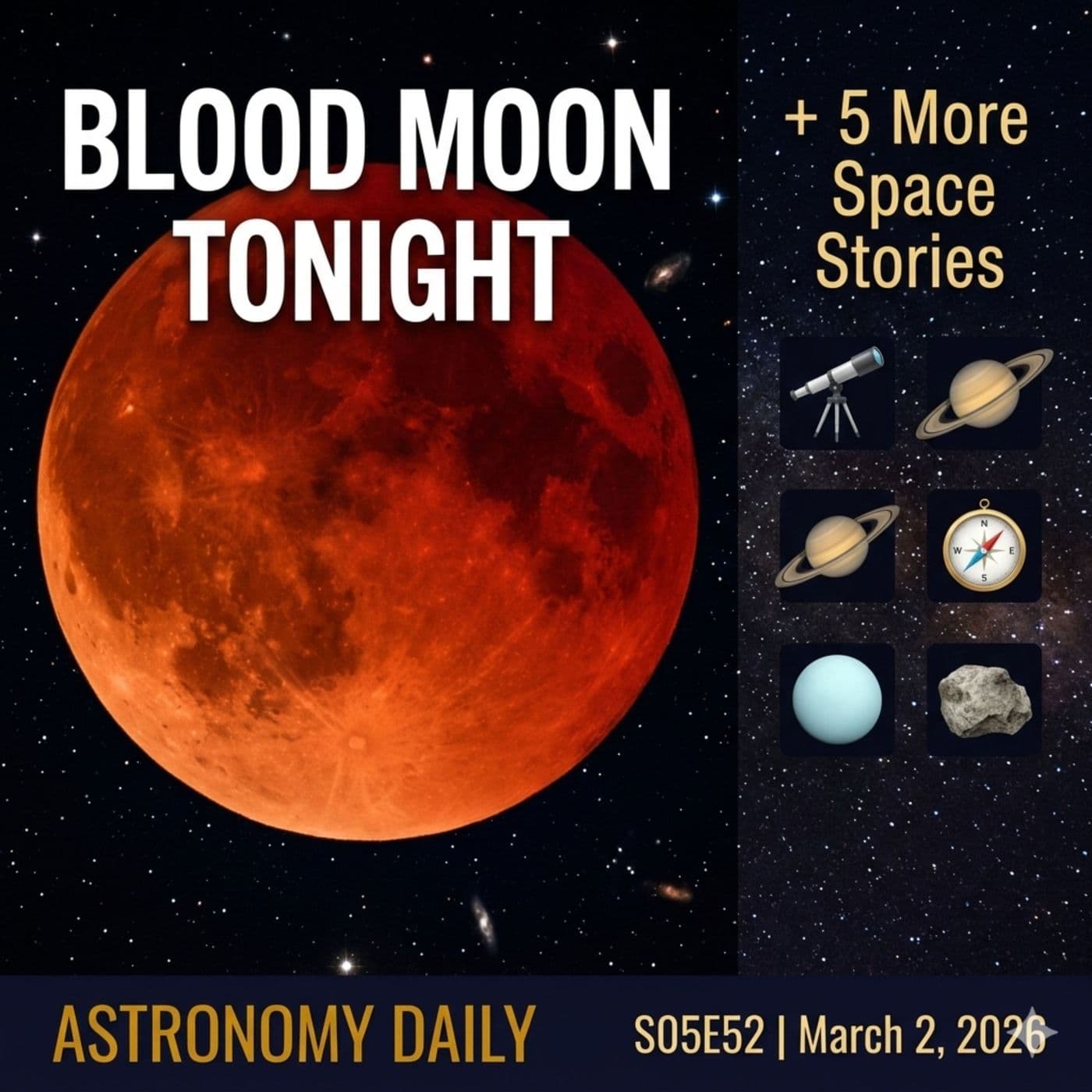 Tonight the Moon Turns Red — Plus Five More Space Stories You Need to Hear — Astronomy Daily: Space News Updates cover