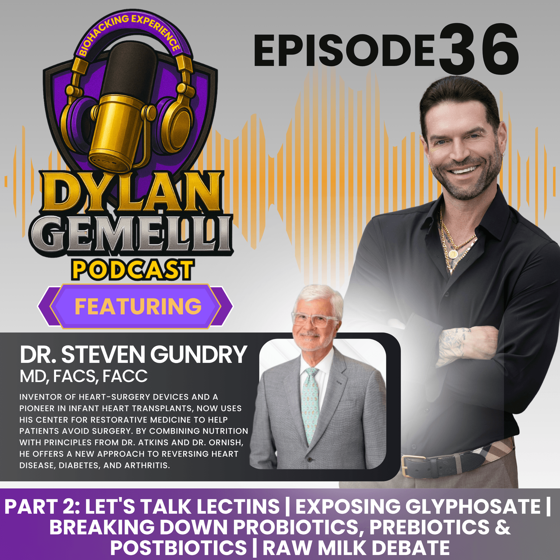 Episode #36 Featuring Dr. Steven Gundry Part 2! Let's Talk Lectins! Exposing Glyphosate, Breaking down Probiotics, Prebiotics and Postbiotics, a Raw Milk Debate, The Vitamin D Paradox and so much more!! - The Dylan Gemelli Podcast cover