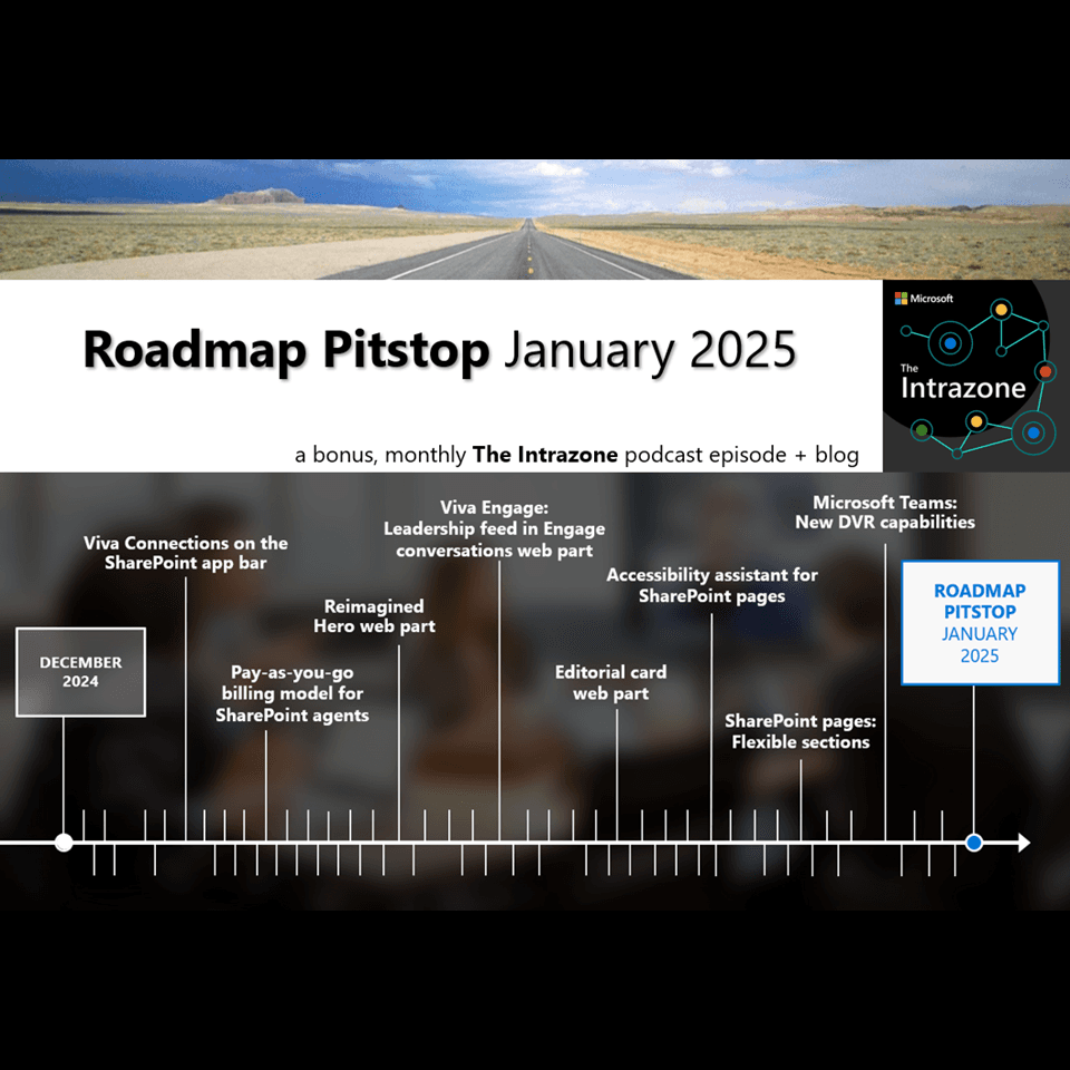 SharePoint roadmap pitstop January 2025 - The Intrazone by Microsoft 365 cover